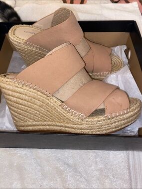 Kenneth Cole New York Blush Leather Espadrille Wedge Sandals